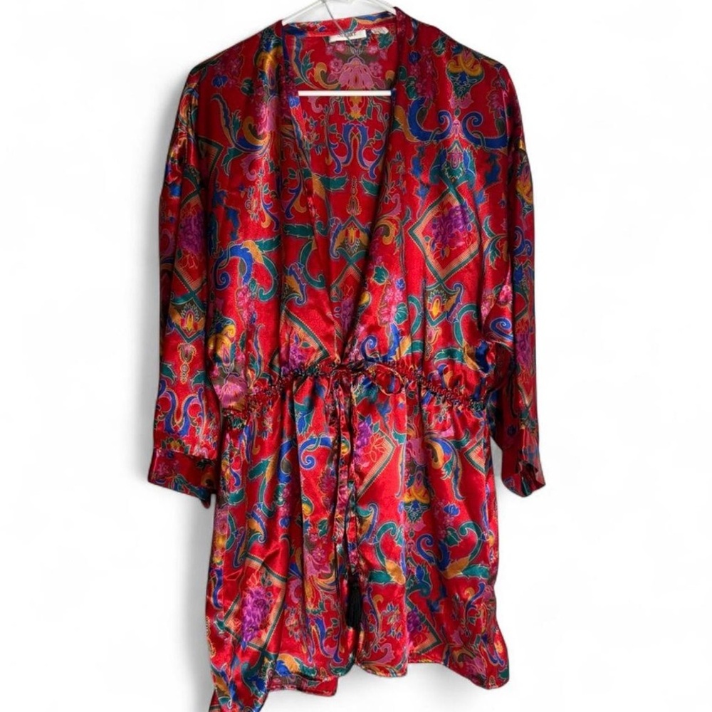Victoria's Secret Red Multicolor Paisley Satin Robe-Gold label